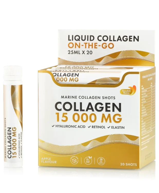 Suplimente nutritive - Colagen 15.000 mg – Colagen Marin Hidrolizat Lichid Tip 1 si 3 + Acid Hialuronic 50 mg + Retinol 800 mcg + Elastina 10 mg + MSM 100 mg + Zinc 10 mg + Seleniu 27,5 mcg + Vitamine + Organic Superfoods F