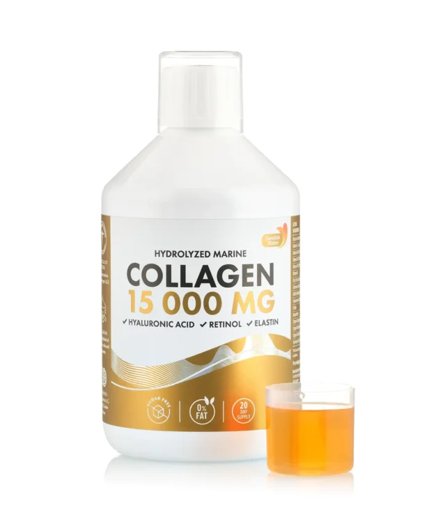 Performanta Sportiva - Colagen Hidrolizat Lichid 15 000 Mg Tip 1 si 3 Super Concentrat + Acid Hialuronic 50 mg + Retinol 800 mcg + Elastina 10 mg + Biotina 450 mcg + Vitaminele C, D, B5, K2 + Zinc 10 mg –  500 ml