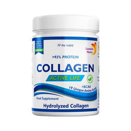 Performanta Sportiva - Colagen Hidrolizat Pulbere Tip 1, 2 și 3 Active Life cu 10.000 Mg – PurePeptide pentru (Păr, Piele, Unghii, Articulații) – 300g, Swedish Nutra