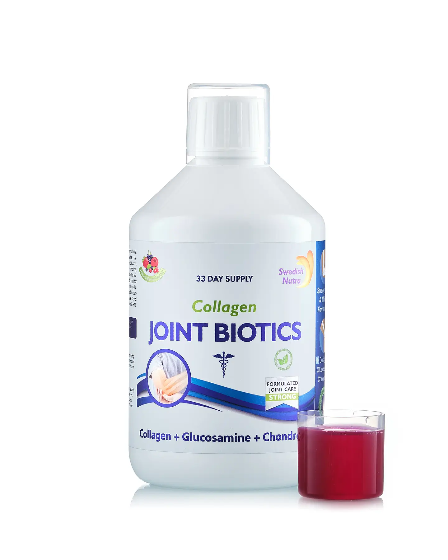 Performanta si Fitness - Colagen Joint Biotics – Lichid, Hidrolizat de Tip 1, 2 si 3 cu 5700 mg + Glucozamina+ Condroitina + MSM + Turmeric + Probiotice + Glutamina vegana + Vitaminele C, B1 si D3, 500 ml