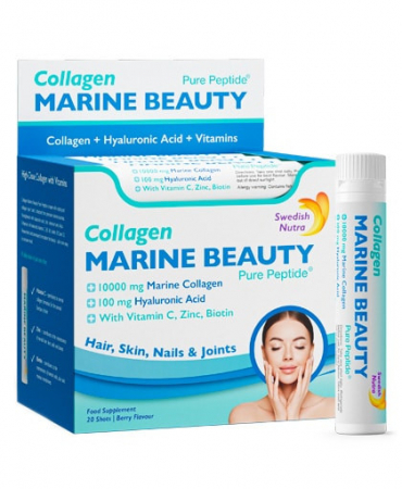Gluten Free - Colagen lichid hidrolizat marin de tip 1 și 3 pentru păr, piele, unghii și articulații + Acid Hialuronic + Siliciu +Biotină + Seleniu + Zinc + Vitaminele C, B5, B6, B12 și D3