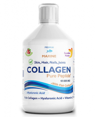 Sanatate si bunastare - Colagen Marin Hidrolizat 10000mg + Acid Hialuronic 50mg + Biotina 5000mcg + Cupru + Siliciu + Vitamina C, B5, B6, B12 – sticla cu 500 ml, Swdidh Nutra