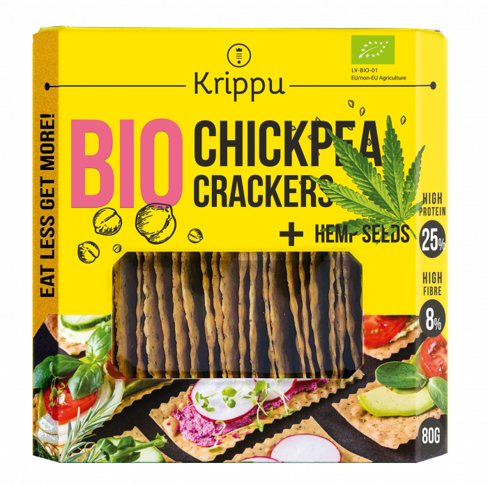 Produse Alimentare - Crackers din naut cu seminte de canepa,BIO, vegan, 80g