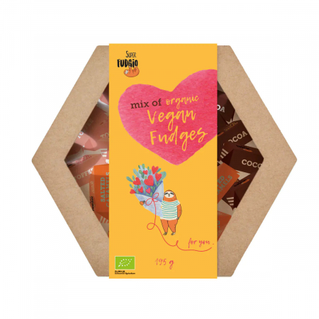 Produse - Cutie cadou cu caramele asortate, bio, 195g, Super Fudgio                                           