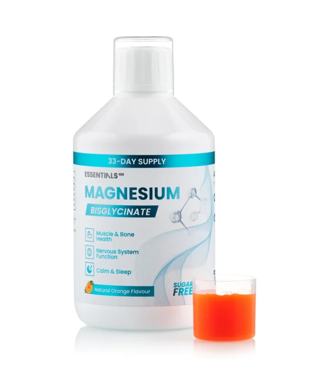 Dureri Musculare - Essentials 100 – Magneziu Bisglicinat + Magneziu Gluconat cu Vitamina B6 + Vitamina B12 + Vitamina C pentru sanatatea oaselor, muschilor, imunitate si echilibru interior – Produs Vegan – Sticla cu 500
