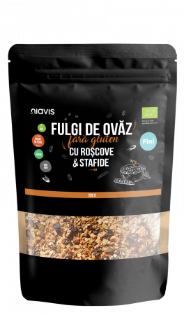 Dulciuri sanatoase - Fulgi de Ovaz Fini Fara Gluten cu Roscove si Stafide Ecologici/Bio 200g