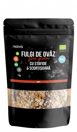 Dulciuri sanatoase - Fulgi de Ovaz Fini Fara Gluten cu Stafide si Scortisoara  Ecologici/Bio 200g