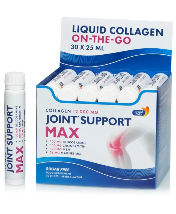 Performanta si Fitness - Joint Support Max – 30 shots – Colagen Lichid Hidrolizat Tip 1, 2 si 3 cu 12.000 mg + Acid Hialuronic + Glucozamina + Condroitina + MSM + Turmeric + Seleniu pentru Dureri Articulare si Refacerea Mobil
