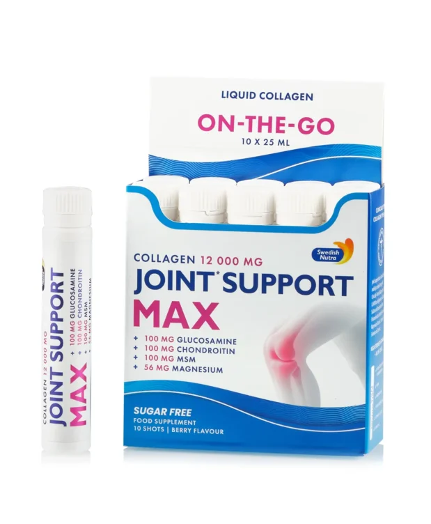 Dureri Musculare - Joint Support Max 10 Shots Travel Pack – Colagen Hidrolizat Pure Peptide de Tip 1, 2 si 3 cu 12.000 mg + Acid Hialuronic + Glucozamina + Condroitina + MSM + Turmeric + Vitamina D3 + Seleniu pentru Oas