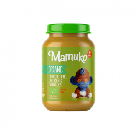 Produse - Piure de morcovi, mazare, cartofi cu pui, bio, 190g, Mamuko                                         