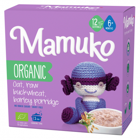Produse - Porridge din 3 cereale ovaz, hrisca si orz bio, 6+ luni, 200g Mamuko                                