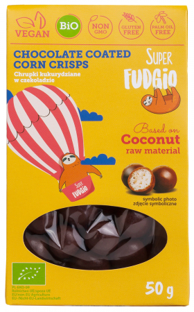 Produse - Porumb crispy invelit in ciocolata bio 50g Super Fudgio                                             