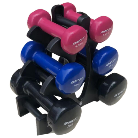 Sport - Set de 6 gantere 7 kg total, 2x2 kg, 2x1 kg, 2x0,5 kg cu suport inclus