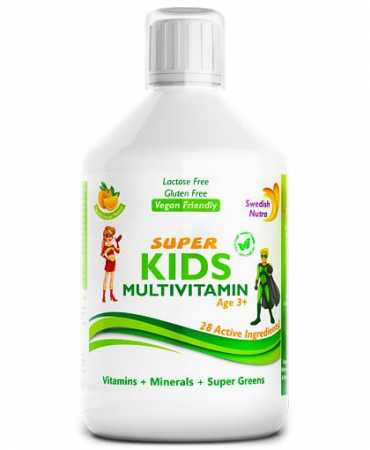 Imunitate - Super Kids Multivitamine Lichide pt Copii cu 28 Ingrediente: Vitamine + Minerale + Mix de Verdeturi si Extracte – 500ml, Swedish Nutra