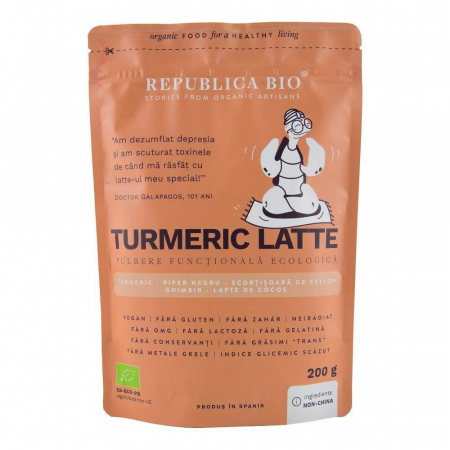 Ciocolata calda, budinci - Turmeric Latte, pulbere functionala ecologica Republica BIO, 200 g