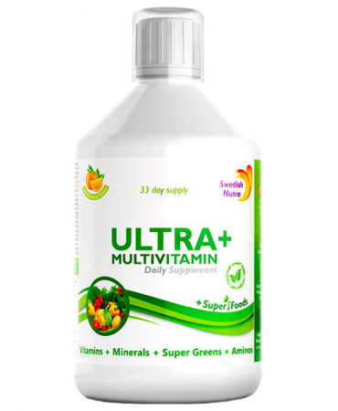 Gluten Free - Ultra+ Detox Multivitamine Lichide cu 63 Ingrediente: Super Verdeturi + Vitamine + Minerale + Aminoacizi – 500ml, Swedish Nutra