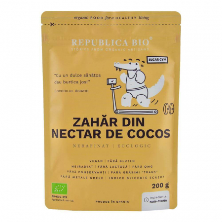 Dulciuri - Zahar din nectar de cocos, nerafinat, ecologic, pur, Republica BIO, 200 g