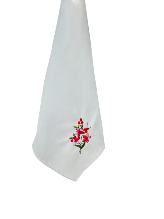 Batiste Bumbac dama albe cu Broderie Color, 27 x 27 cm, Alb Rosu [4]
