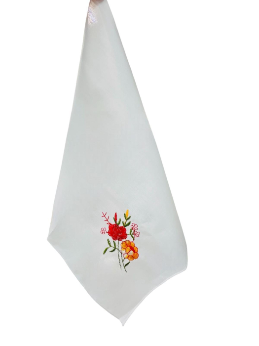 Batiste Bumbac dama albe cu Broderie Color, 27 x 27 cm, Alb Rosu [3]