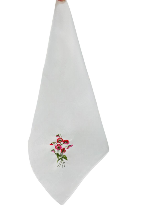 Batiste Bumbac dama albe cu Broderie Color, 27 x 27 cm, Alb Rosu [2]