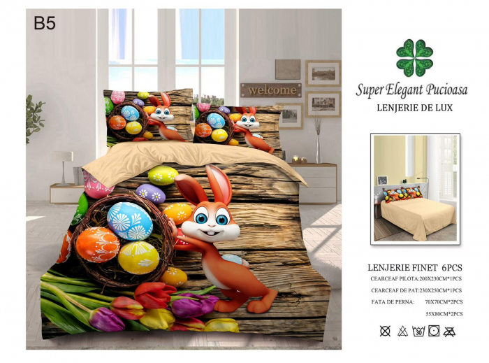 Lenjerie Paste Finet 6 Piese Iepuras si Oua Pictate  Super Elegant Pucioasa [2]