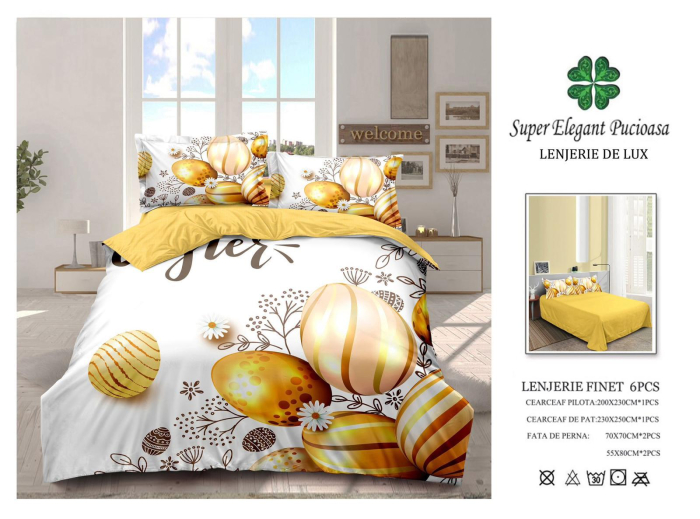 Lenjerii de Paste Deosebite Auriu, Finet 6 Piese, Iepuras si Oua Pictate Super Elegant Pucioasa [2]