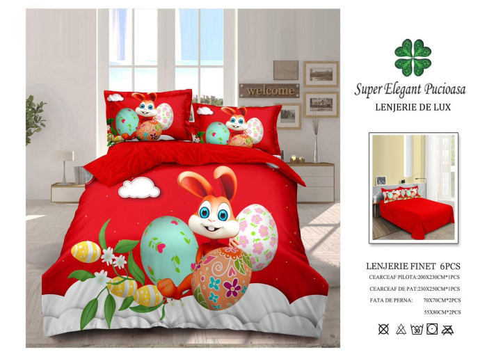 Lenjerii de Paste Deosebite , Finet 6 Piese, Iepuras si Oua Pictate , Rosu , Super Elegant Pucioasa [2]