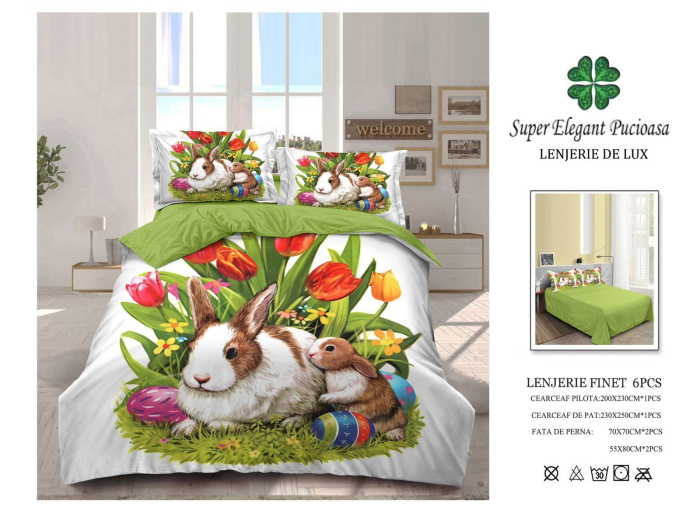 Lenjerii de Paste Deosebite , Finet 6 Piese, Iepuras si Oua Pictate ,Verde, Super Elegant Pucioasa [2]