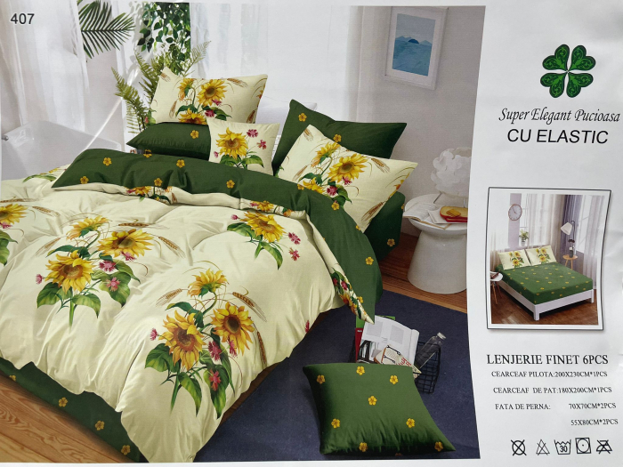 Lenjerie pat din finet cu Elastic 6 Piese Super Elegant Pucioasa [3]
