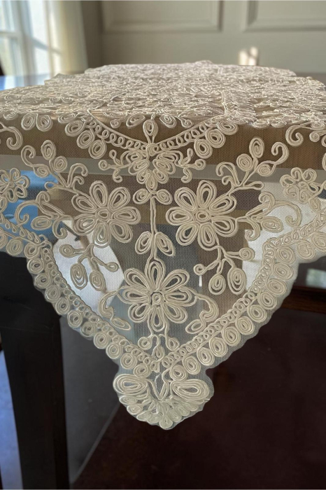 Napron Alb -Traversa de Masa Eleganta, Teslaifer Decorativ 40x150 cm [3]