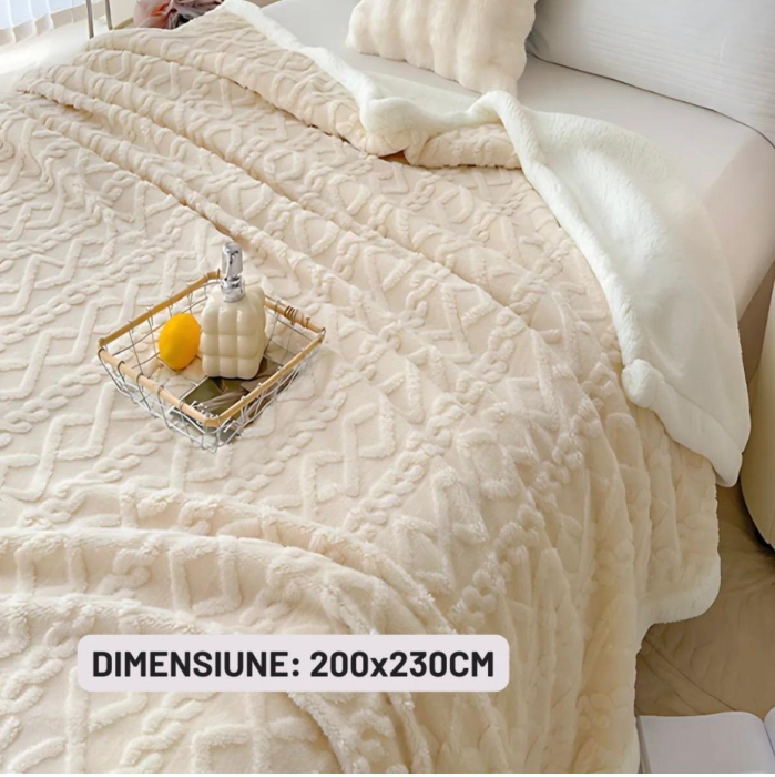 Patura Cocolino Pufoasa cu Blanita , Model Tricotaj , Crem [5]