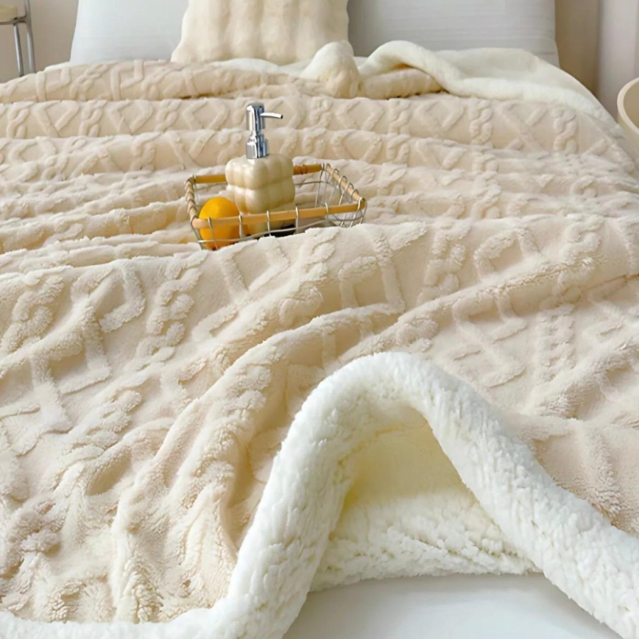 Patura Cocolino Pufoasa cu Blanita , Model Tricotaj , Crem [4]