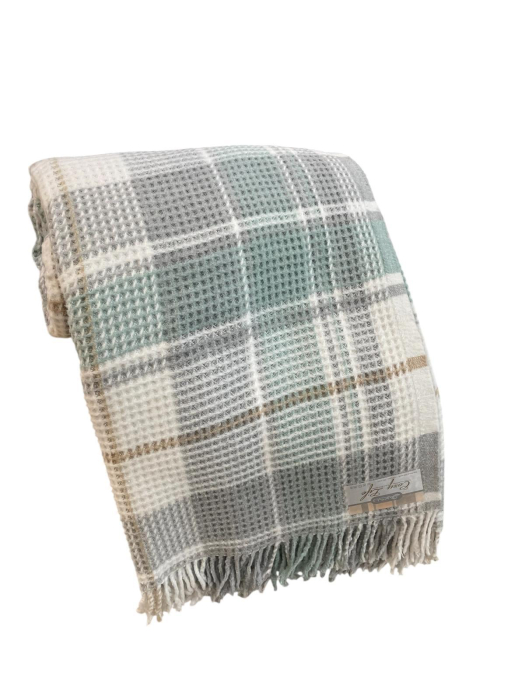 Patura Cozy cu textura dubla, din Lana si Bumbac , Verde Mint [2]