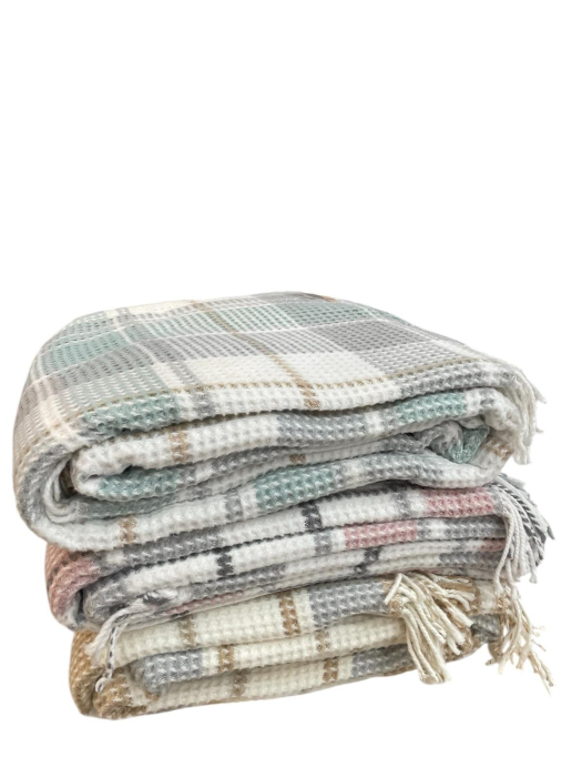 Patura Cozy cu textura dubla, din Lana si Bumbac , Verde Mint [3]