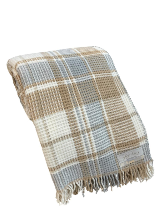 Patura Cozy cu textura dubla, din Lana si Bumbac , Verde Mint [5]