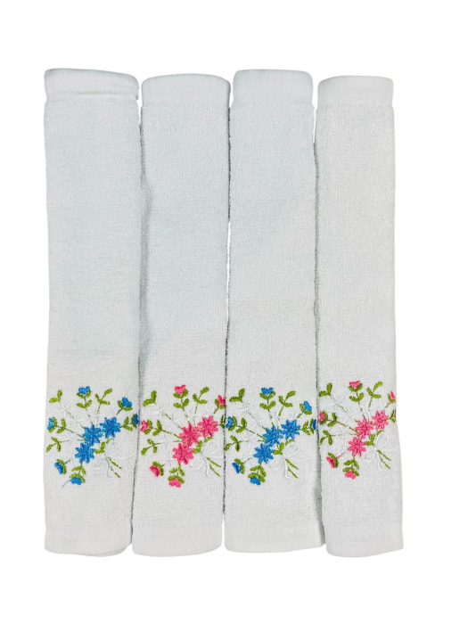 Set 10 Prosoape Brodate cu un buchetel de Flori , 100 % Bumbac, maini/ fata /bebelusi Tip Batista 30 x 30 cm, Alb Roz Bleu [2]