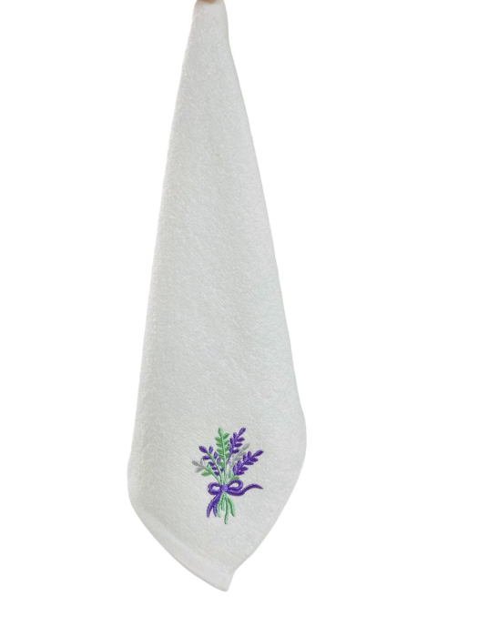 Set 10 Prosoape Brodate cu un buchetel de Lavanda, 100 % Bumbac, maini/ fata /bebelusi Tip Batista 30 x 30 cm, Alb Mov [2]