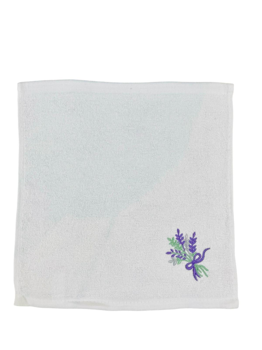 Set 10 Prosoape Brodate cu un buchetel de Lavanda, 100 % Bumbac, maini/ fata /bebelusi Tip Batista 30 x 30 cm, Alb Mov [3]