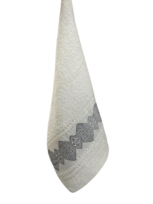 Set 10 Prosoape Bumbac, Albe, cu Model Gri Geometric, Moi si Absorbante, 30 x 70 cm [4]