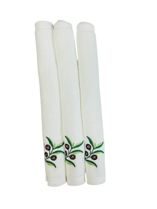 Set 12 Prosoape, Bumbac/Catifea, Tip Batista, 30 x 30 cm, Alb / Verde, cu ramura Maslin Brodata [3]