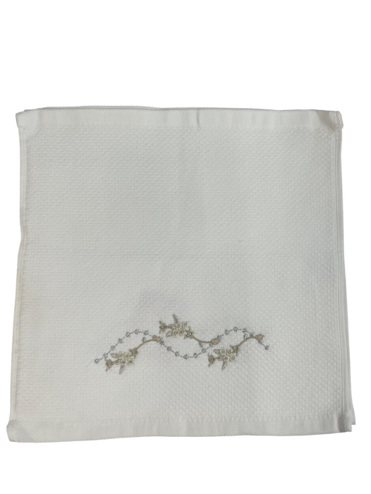 Set 12 Prosoape tip Batista cu Broderie fina Aurie  , 30 x 30 cm Bumbac 100 % , Grofate, Catifelate, Alb [3]