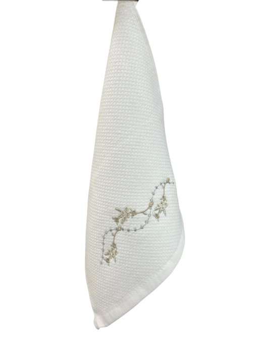 Set 12 Prosoape tip Batista cu Broderie fina Aurie  , 30 x 30 cm Bumbac 100 % , Grofate, Catifelate, Alb [5]