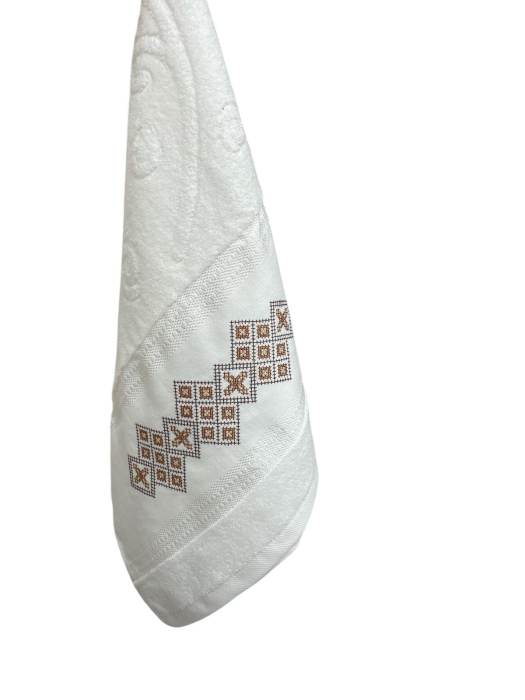 Set 2 Prosoape Grofate cu model Traditional / Etnic, 50 x 90 cm Bumbac 100 % Catifelat, Alb Crem Maro [3]