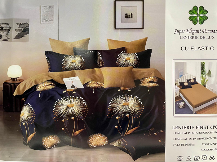 Lenjerie de pat cu Elastic din finet 6 Piese Super Elegant Pucioasa [3]