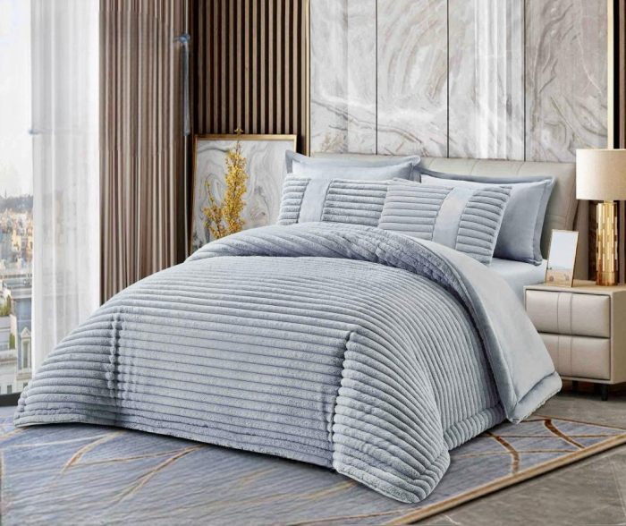 SET COMPLET- PILOTĂ CU BLĂNIȚĂ DE IEPURE + CEARȘAF CATIFEA CU ELASTIC + 4 FEȚE DE PERNĂ, Gri Deschis [1]