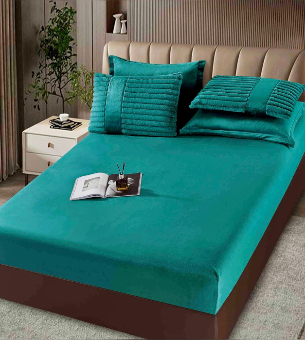 ET- PILOTĂ CU BLĂNIȚĂ DE IEPURE + CEARȘAF CATIFEA CU ELASTIC + 4 FEȚE DE PERNĂ, Verde Smarald [2]