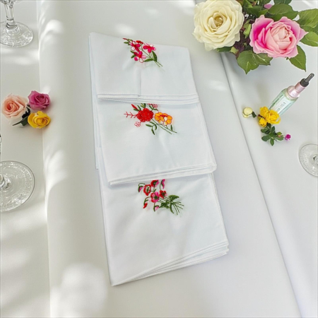 Batiste - Batiste Bumbac dama albe cu Broderie Color, 27 x 27 cm, Alb Rosu