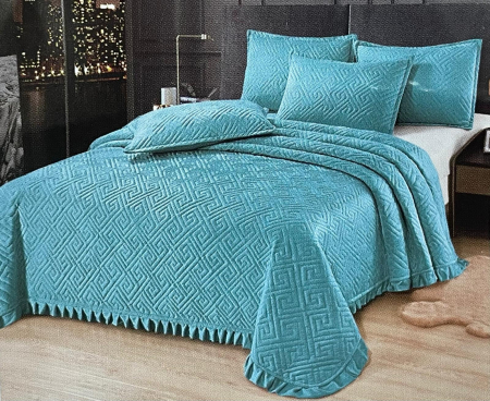 Cuvertura cu volane pat dublu 3 piese, Catifea matlasata, Super Elegant Pucioasa