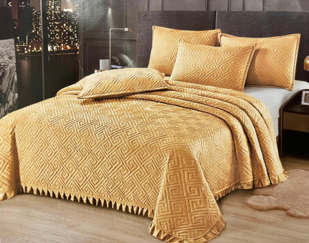 Cuvertura cu volane pat dublu 3 piese, Catifea matlasata, Super Elegant Pucioasa