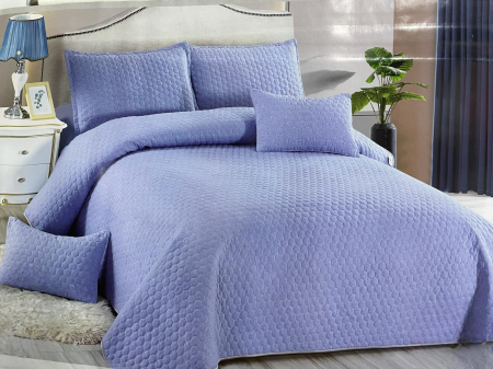 Cuverturi pat dublu - Cuvertura Premium Matlasata , 5 Piese, 100% BUMBAC Albastru deschis